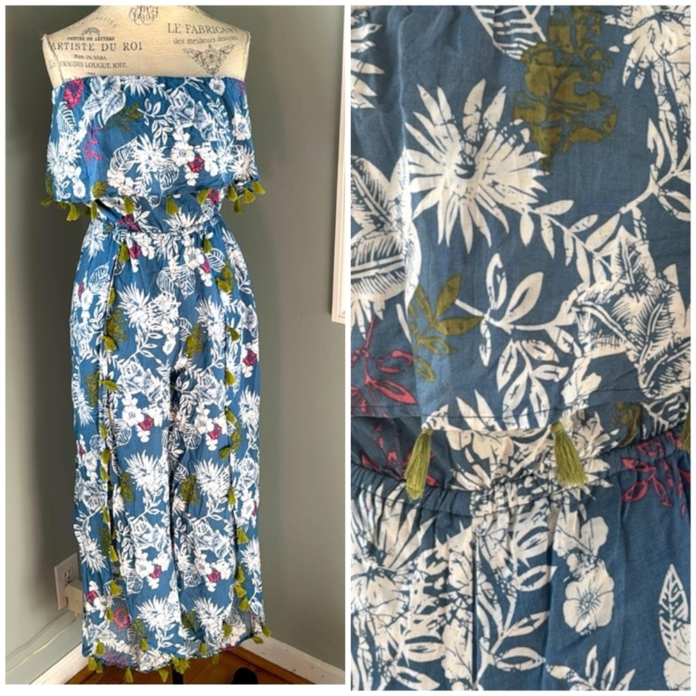 Island‎ Haze ruffled and tassled open leg strapless jumpsuit NWT size Small